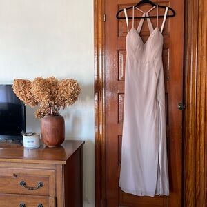 Azazie “Manila” Taupe chiffon bridesmaid dress- “custom size” size 4 or small